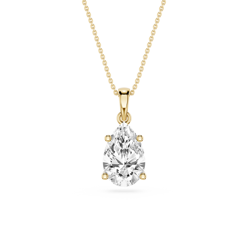 Yellow Gold 2 Ct Pear Shape Lab Grown Diamond Pendant in 4 Prong Setting