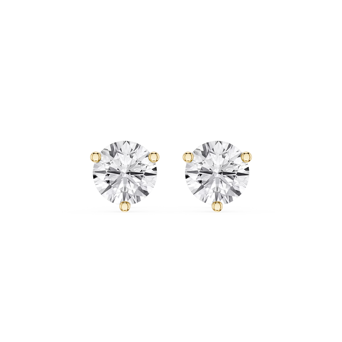 Round Cut Lab Grown Diamond Martini Push Back Stud Earrings in Yellow Gold