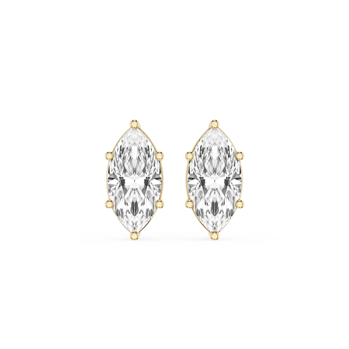Marquise Cut Lab Diamond Solitaire Stud Earrings in Yellow Gold with Six Prong Setting