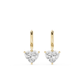 Gold hoop earrings with clear heart-shaped gemstones on a white background