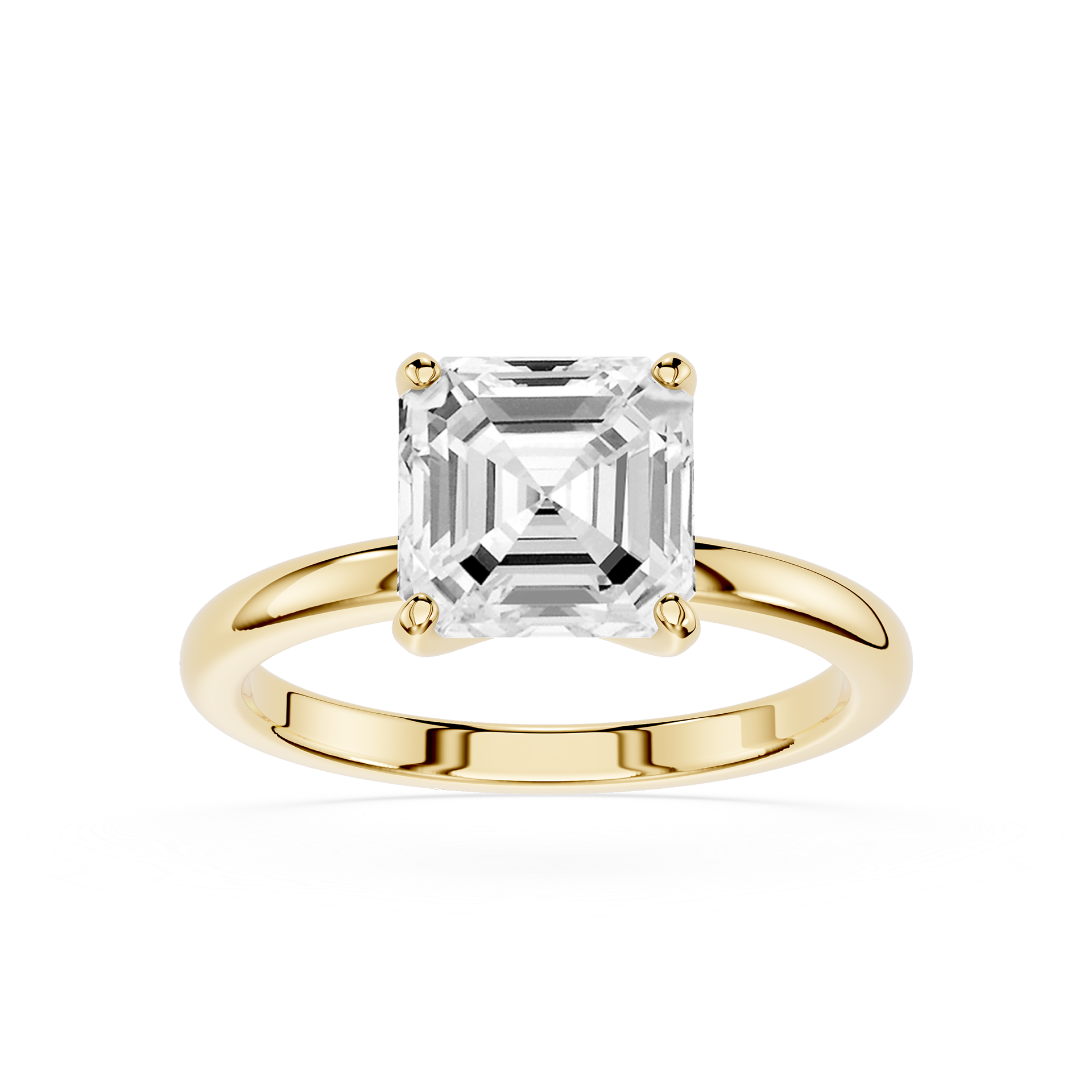 Gold ring with a large diamond on a white background