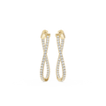 Gold earrings with diamond accents on a white background