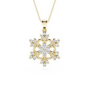 Round Cut Lab Diamond Floral Snowflake Pendant For Women