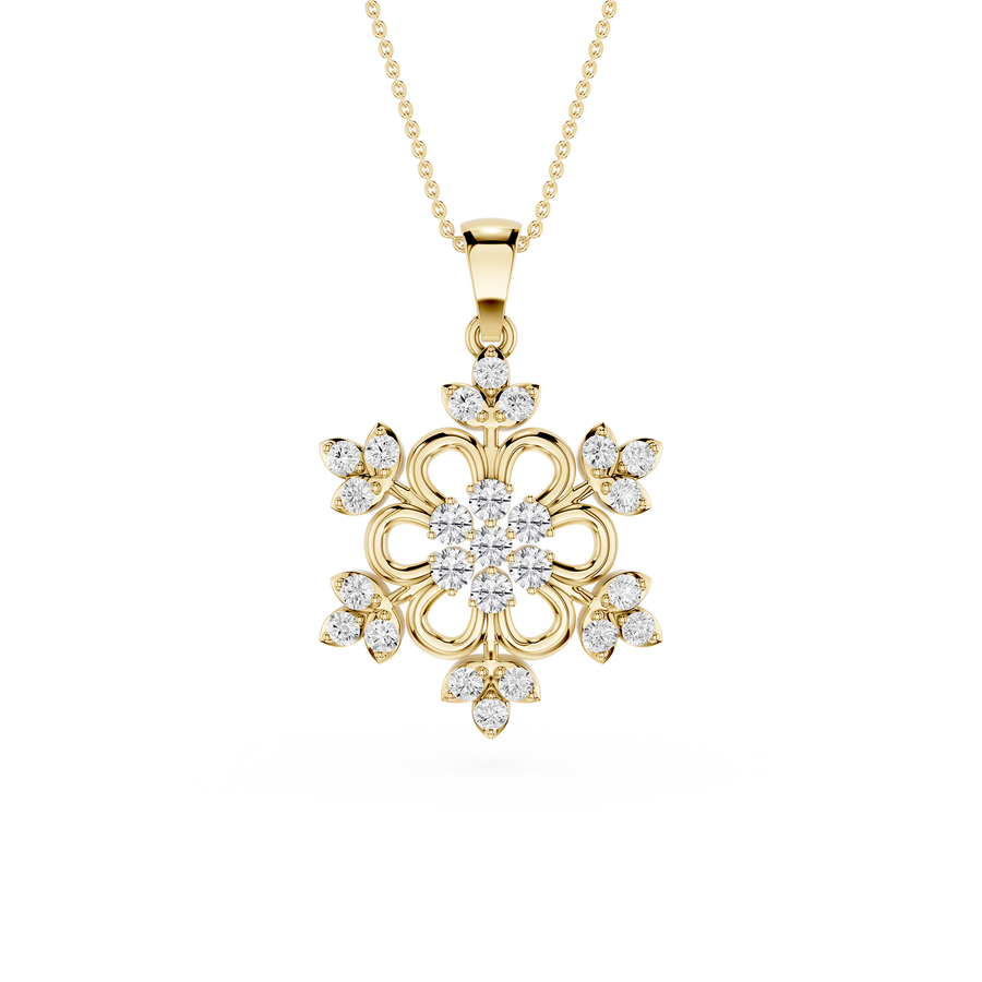 Round Cut Lab Diamond Floral Snowflake Pendant For Women