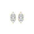 Gold earrings with clear marquise-shaped gemstones on a white background