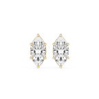 Gold earrings with clear marquise-shaped gemstones on a white background