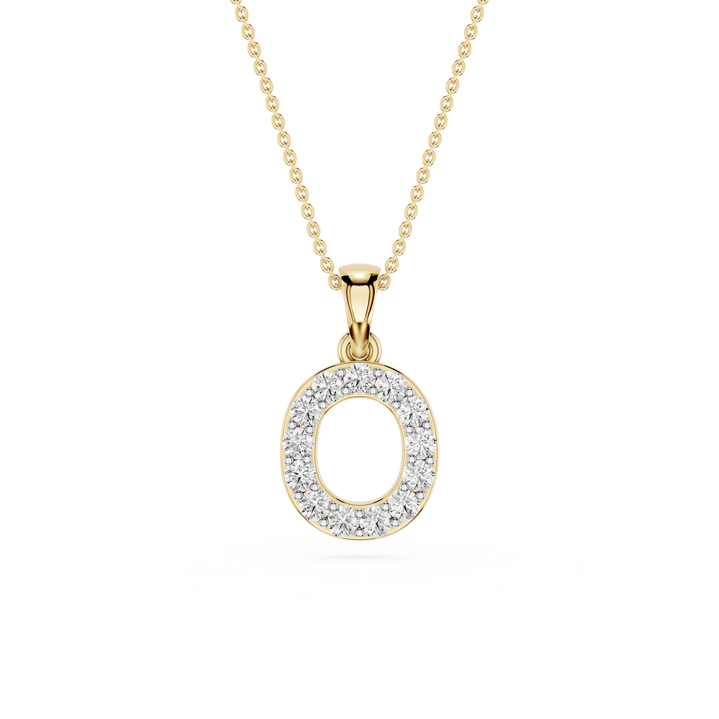 Front View Of Personalized Pave Letter O Lab Grown Diamond Pendant