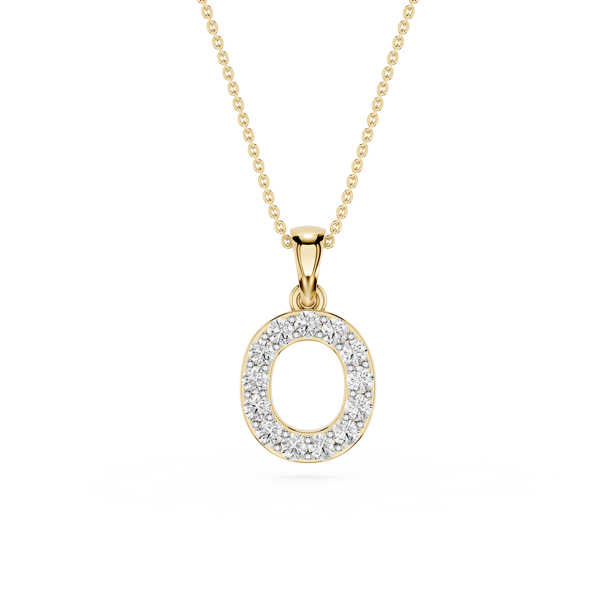 Front View Of Personalized Pave Letter O Lab Grown Diamond Pendant