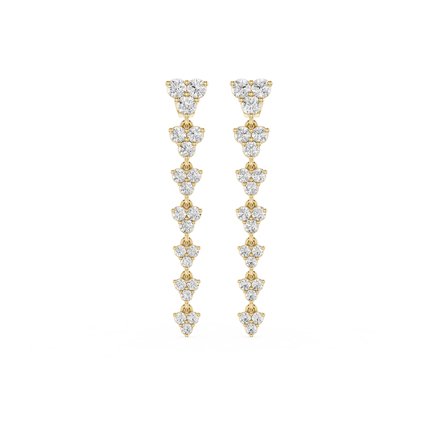Round Cut Lab Diamond Floral Cluster Cascade Dangle Earrings