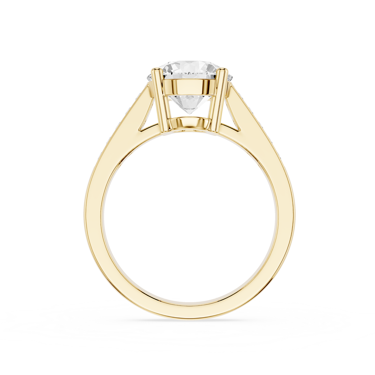 Yellow Gold Diamond Engagement Ring, Round Lab Grown Center Diamond, Split Shoulder Design, Accent Diamond Ring, Bridal Fashion Jewelry, Wedding Proposal Ring, Fine Gold Ring