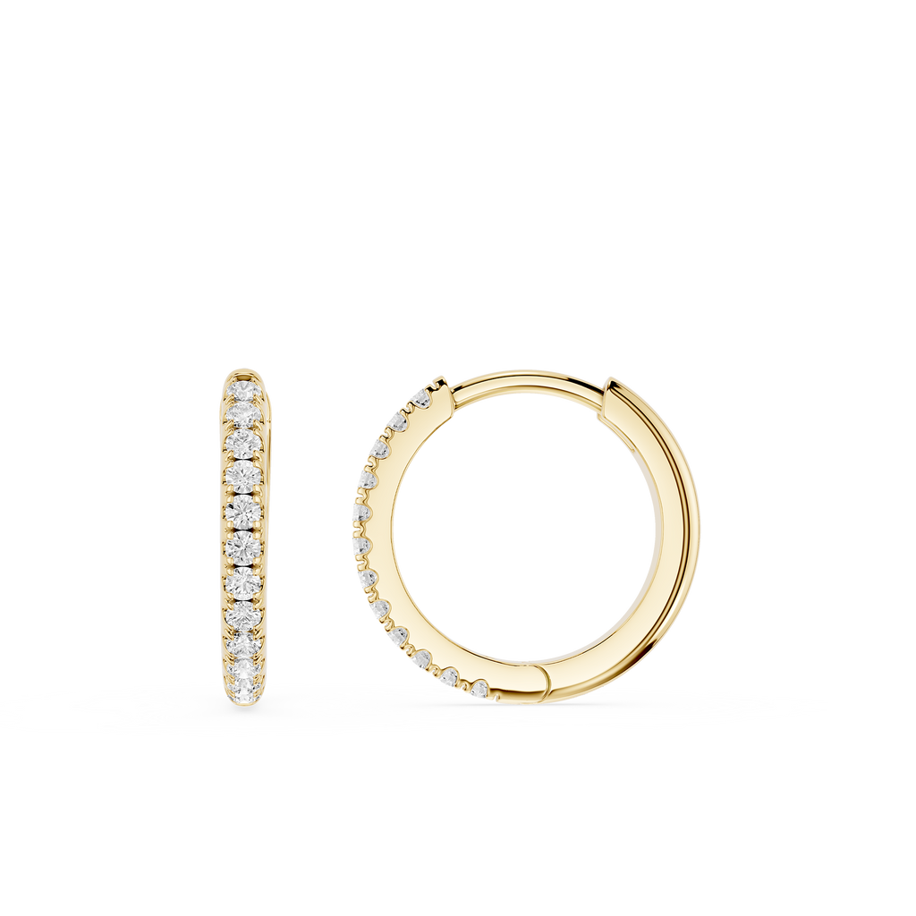 Gold hoop earrings with diamond accents on a white background