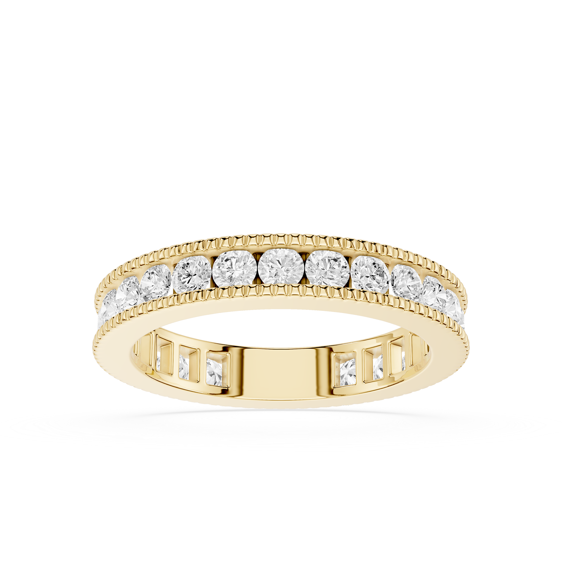 Gold ring with diamonds on a white background