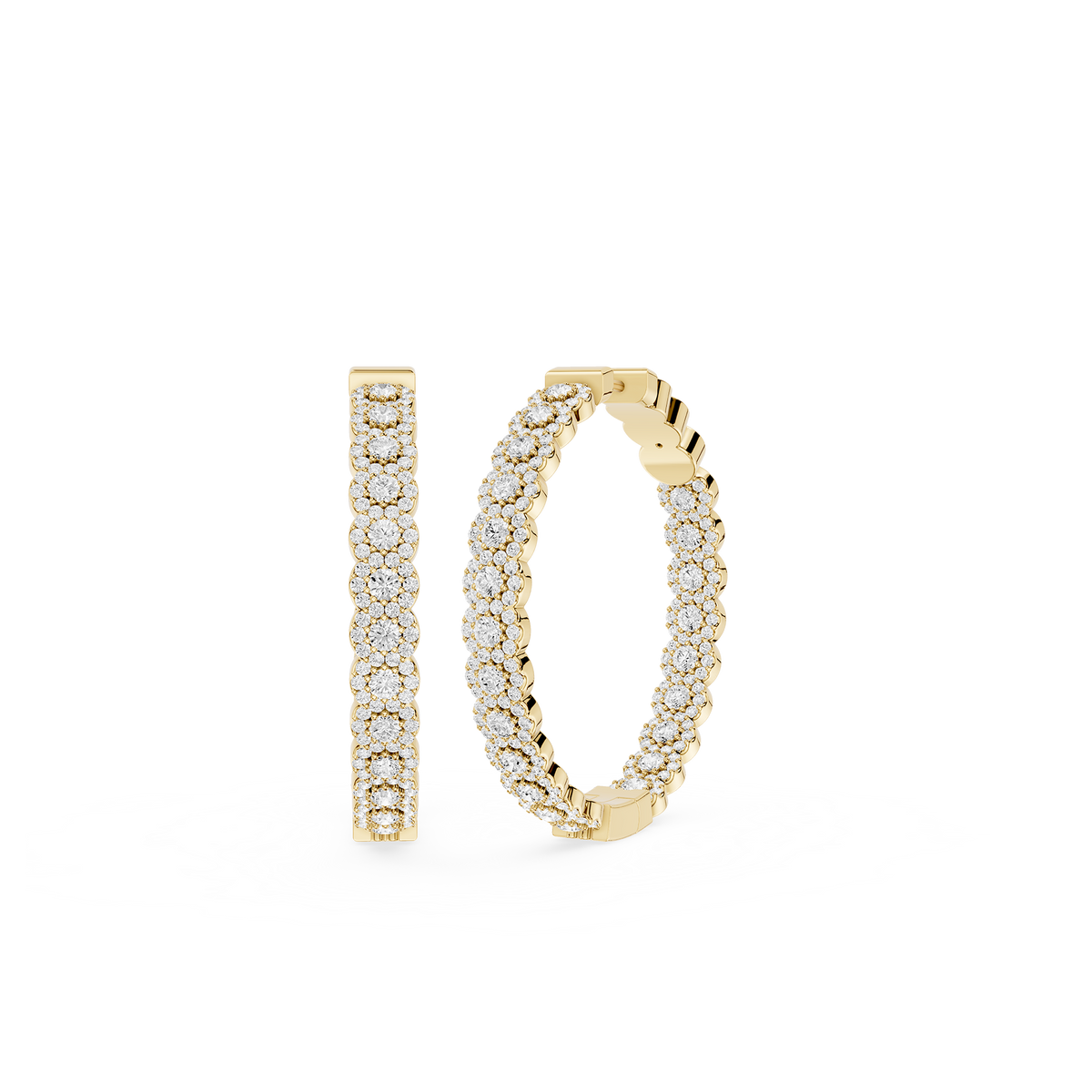 Round Lab Grown Diamond Double Halo Inside Out Hoop Earrings