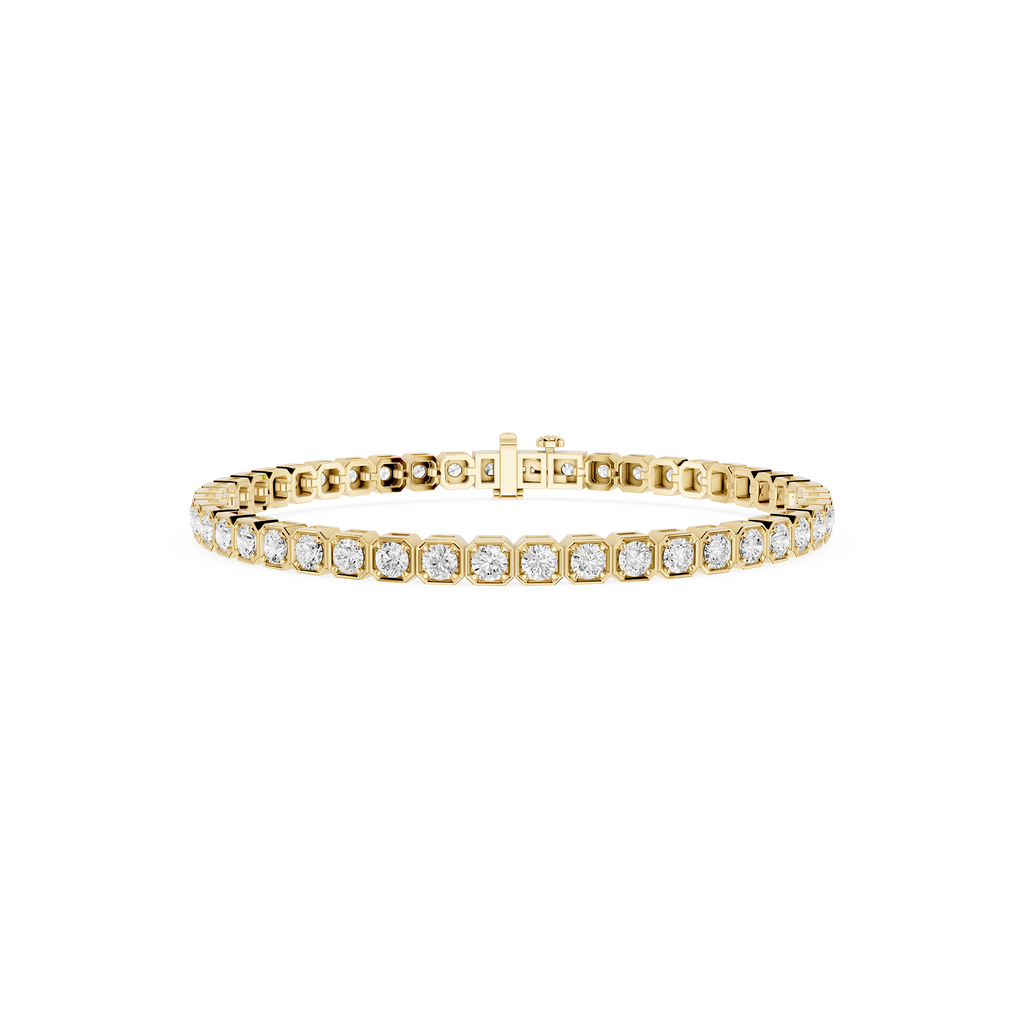 Round Cut Lab Grown Diamond Tennis Bracelet in Yellow Gold Front View