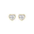 Heart-shaped diamond earrings with gold settings on a white background