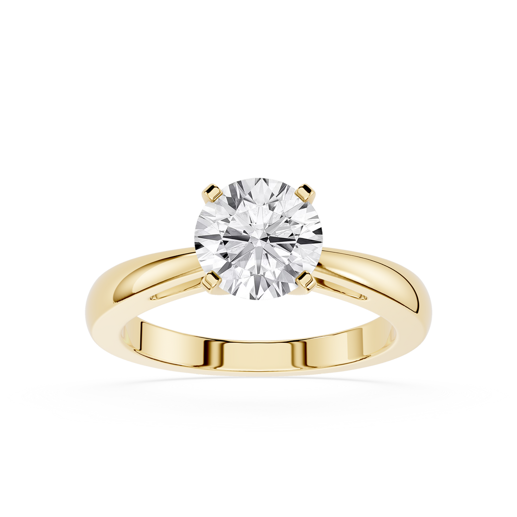 Gold ring with a diamond on a white background
