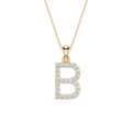 Yellow Gold Round Cut Lab Grown Diamond Pave Letter B Initial Pendant