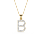 Yellow Gold Round Cut Lab Grown Diamond Pave Letter B Initial Pendant