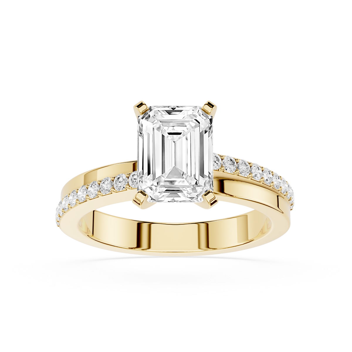 Yellow Gold 4 Prong Emerald Cut Lab Diamond Solitaire Engagement Ring