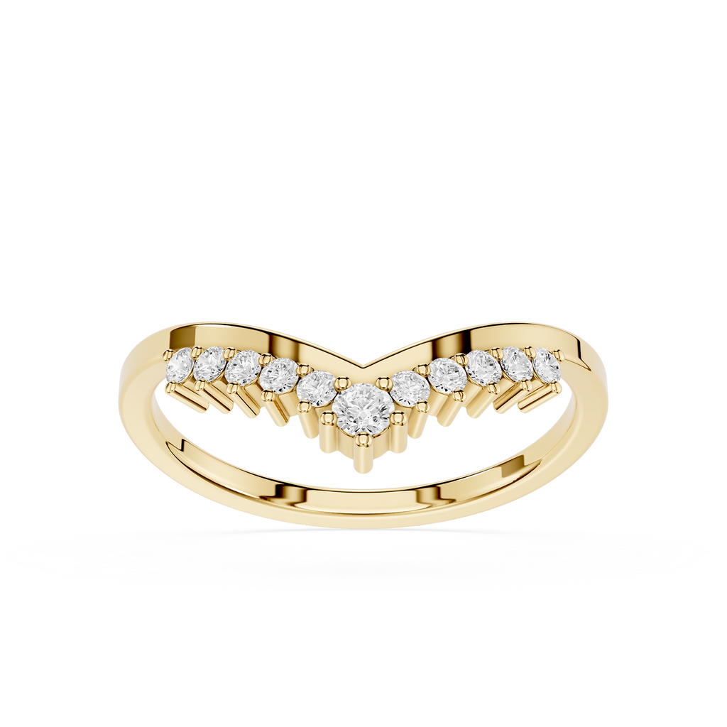 Gold ring with diamond accents on a white background