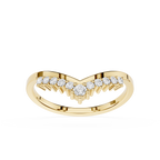 Gold ring with diamond accents on a white background