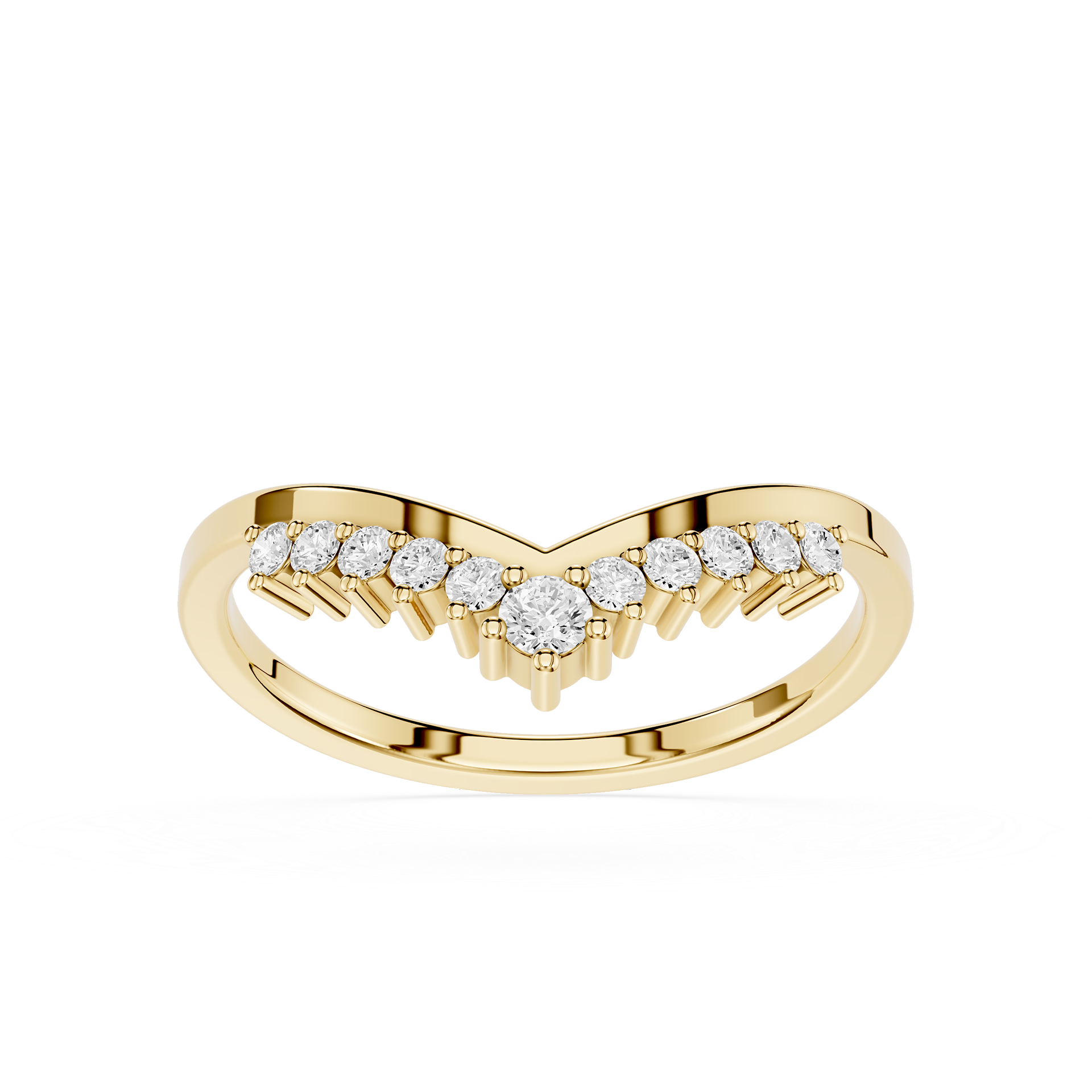 Gold ring with diamond accents on a white background