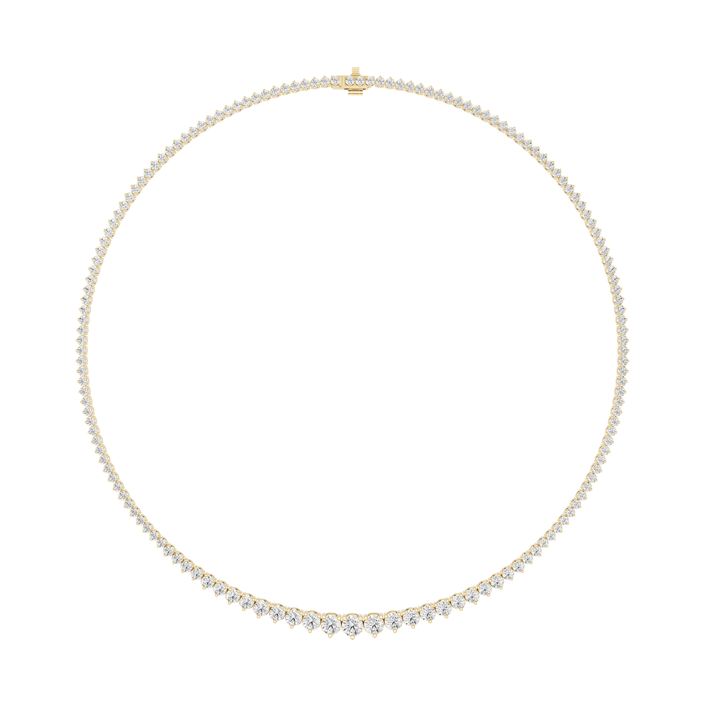Round Lab Grown Diamond Tennis Necklace in Yellow Gold Full Necklace View