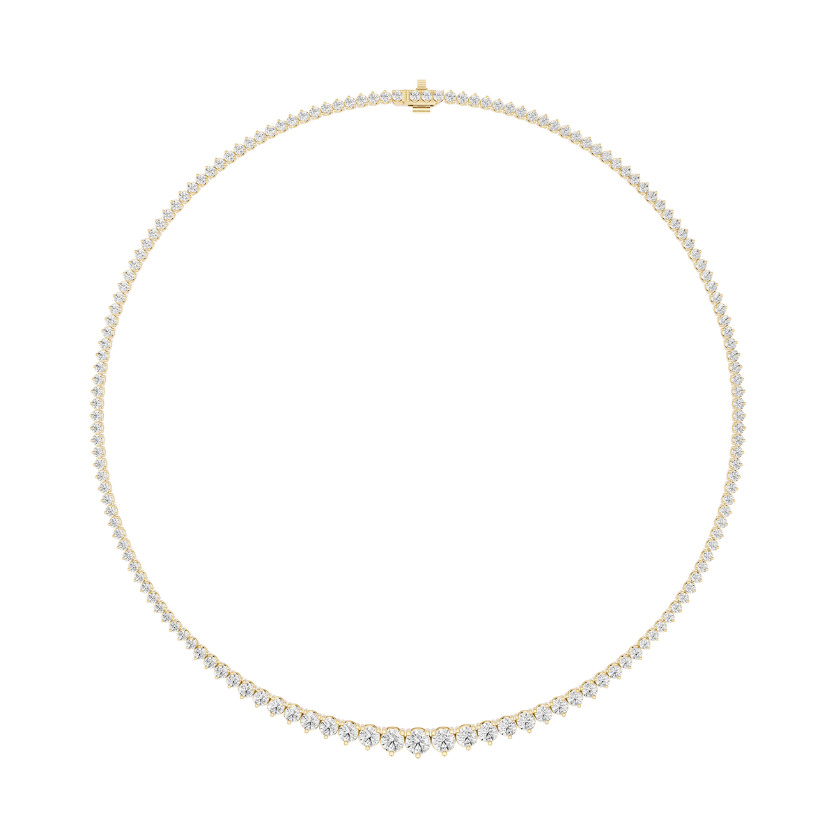 Round Lab Grown Diamond Tennis Necklace in Yellow Gold Full Necklace View