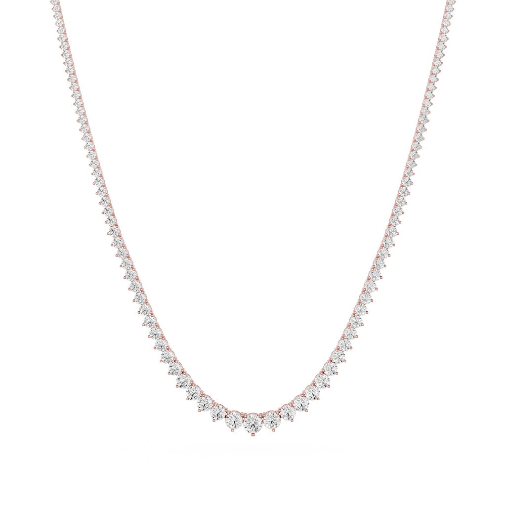 Round Lab Grown Diamond Tennis Necklace in Rose Gold Full Necklace View
