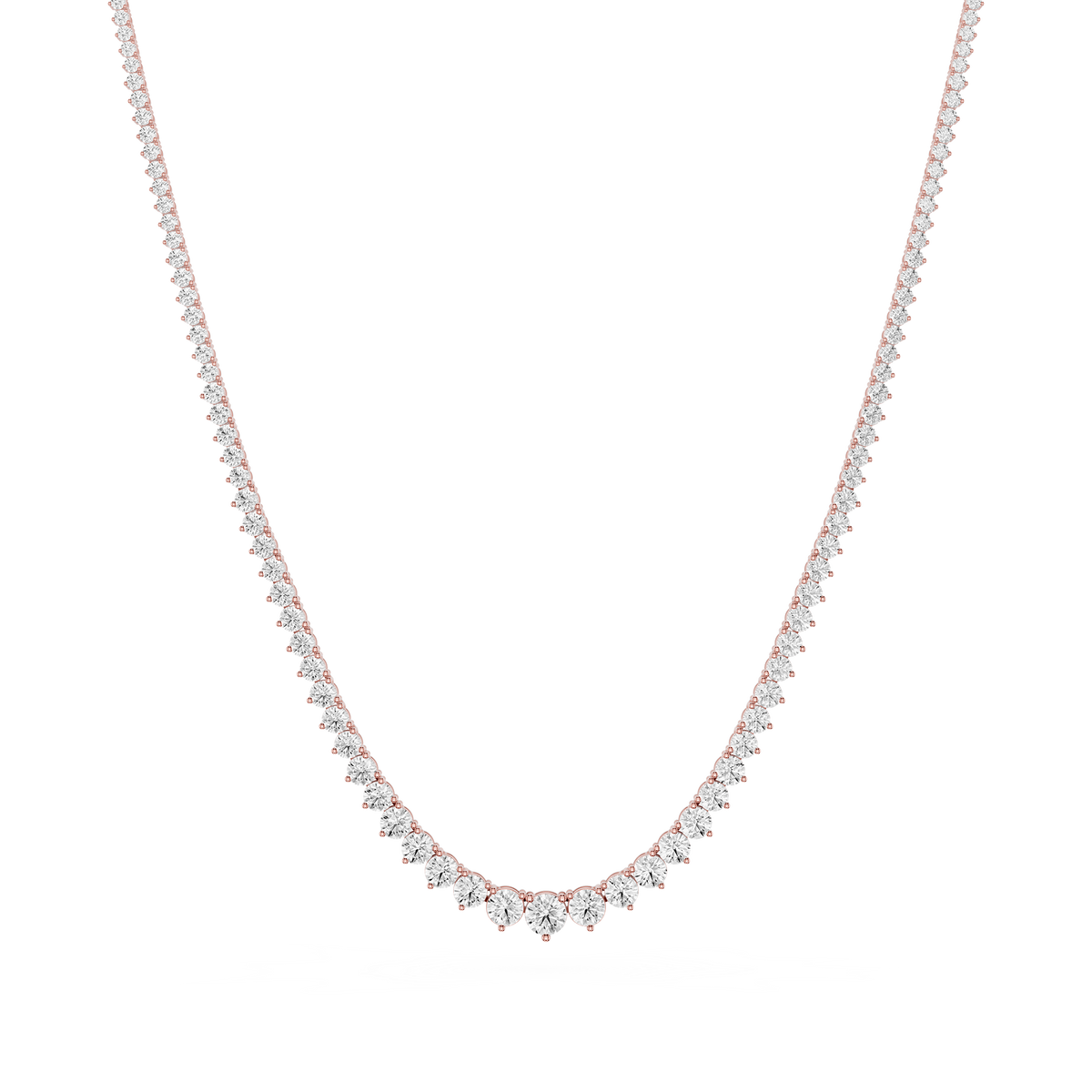 Round Lab Grown Diamond Tennis Necklace in Rose Gold Full Necklace View
