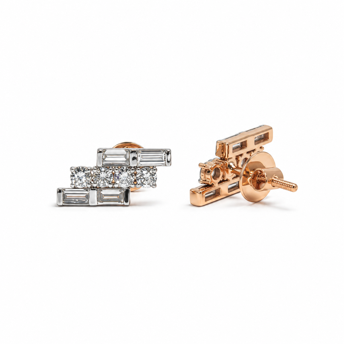 Baguette Cut Lab Grown Diamond Lightning Bolt Stud Earrings