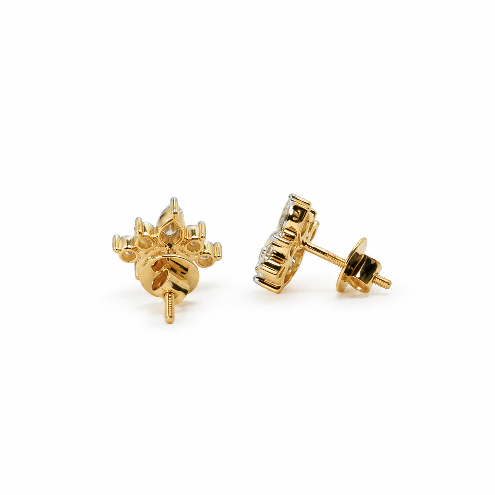 18K Gold Round Lab Diamond Cluster Stud Earrings