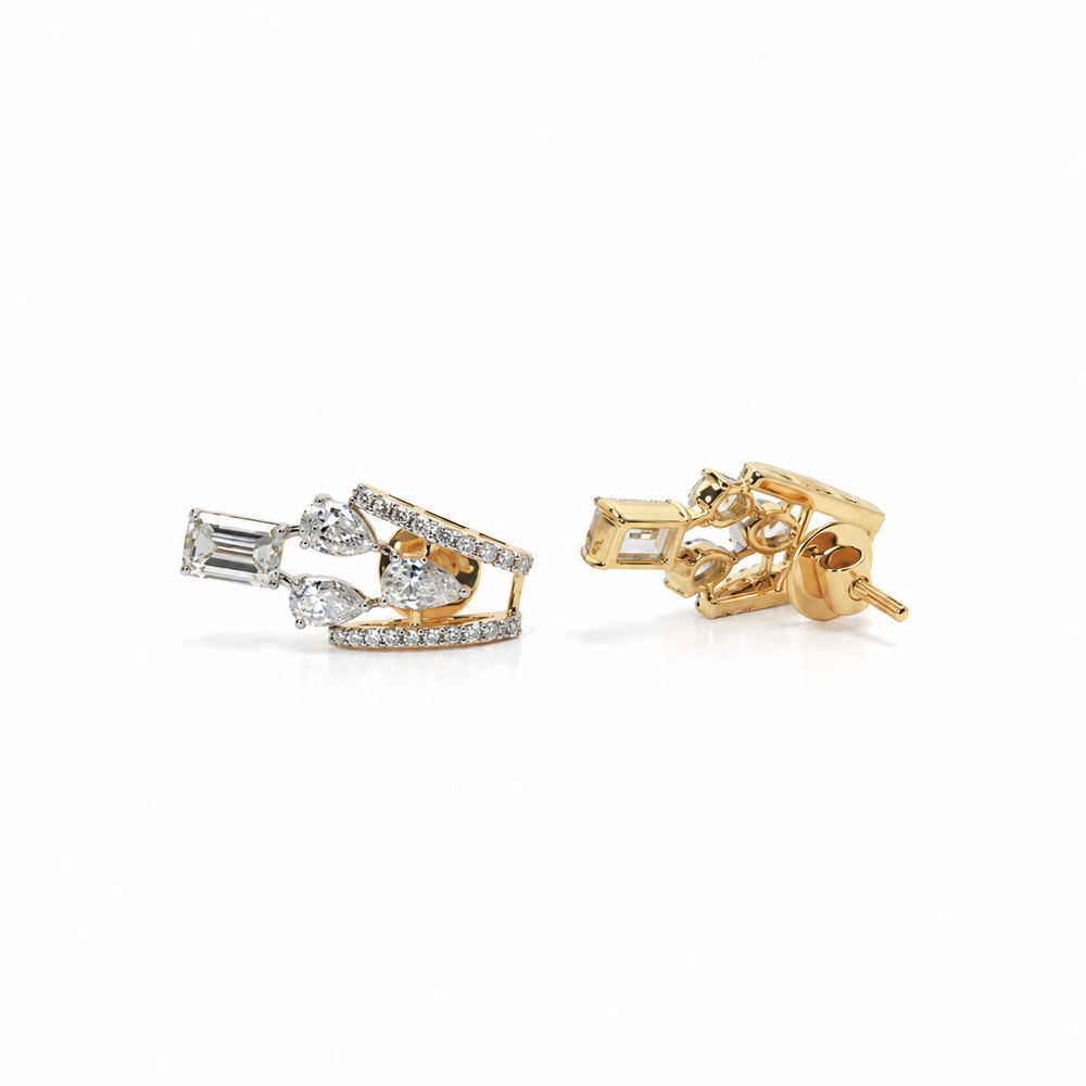 14K Gold Multi Shape Lab Created Diamond Cluster Stud Earrings