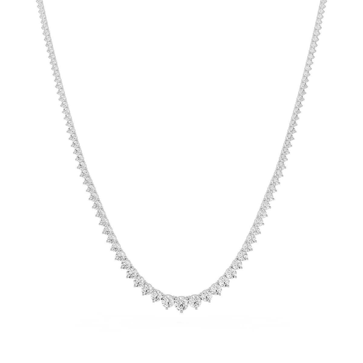 Round Cut Lab Grown Diamond Tennis Necklace in White Gold Front View