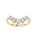 Gold ring with clear gemstones on a white background