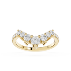 Gold ring with clear gemstones on a white background