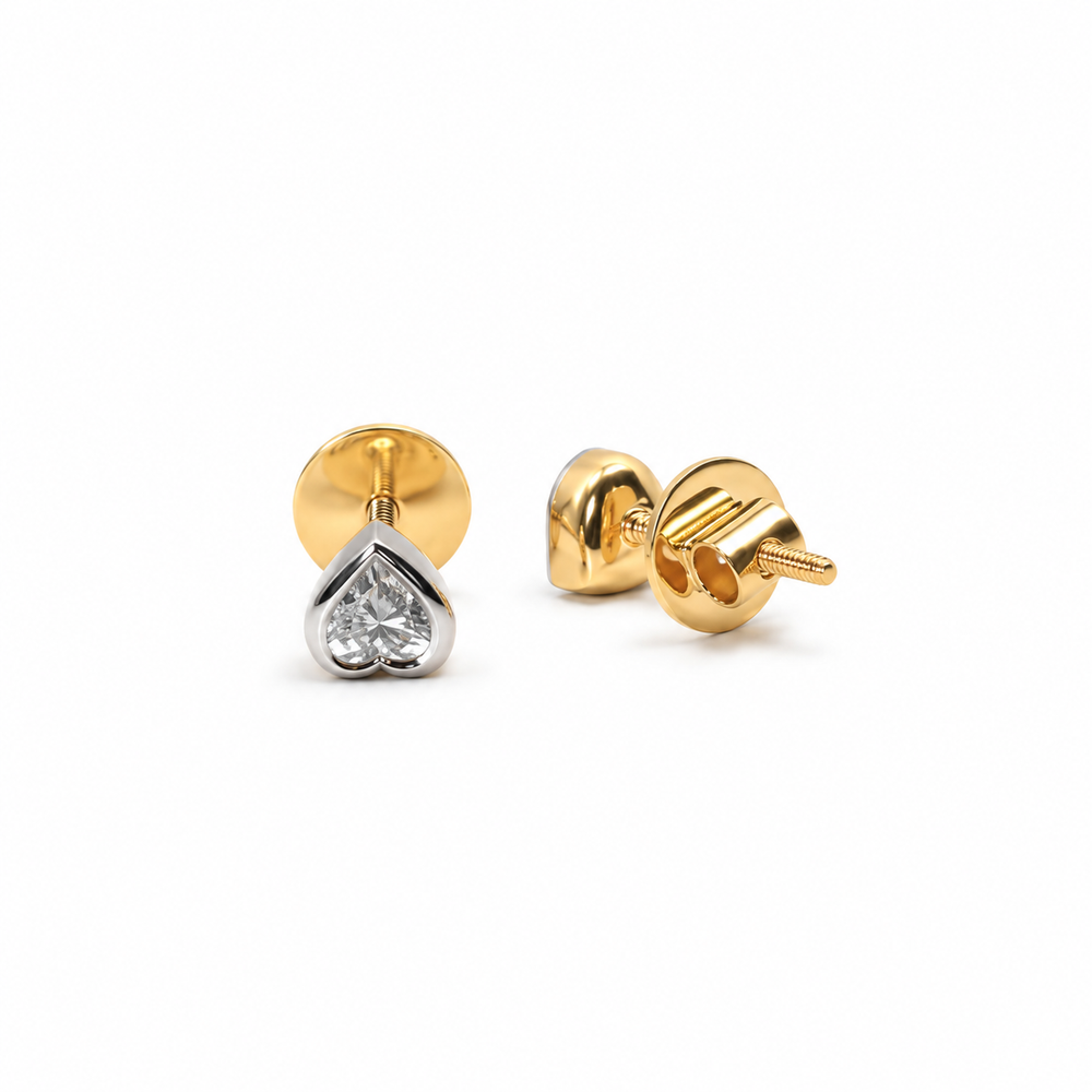 0.5 Carat Heart Cut Lab Grown Diamond Bezel Tiny Stud Earrings