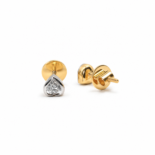 0.5 Carat Heart Cut Lab Grown Diamond Bezel Tiny Stud Earrings