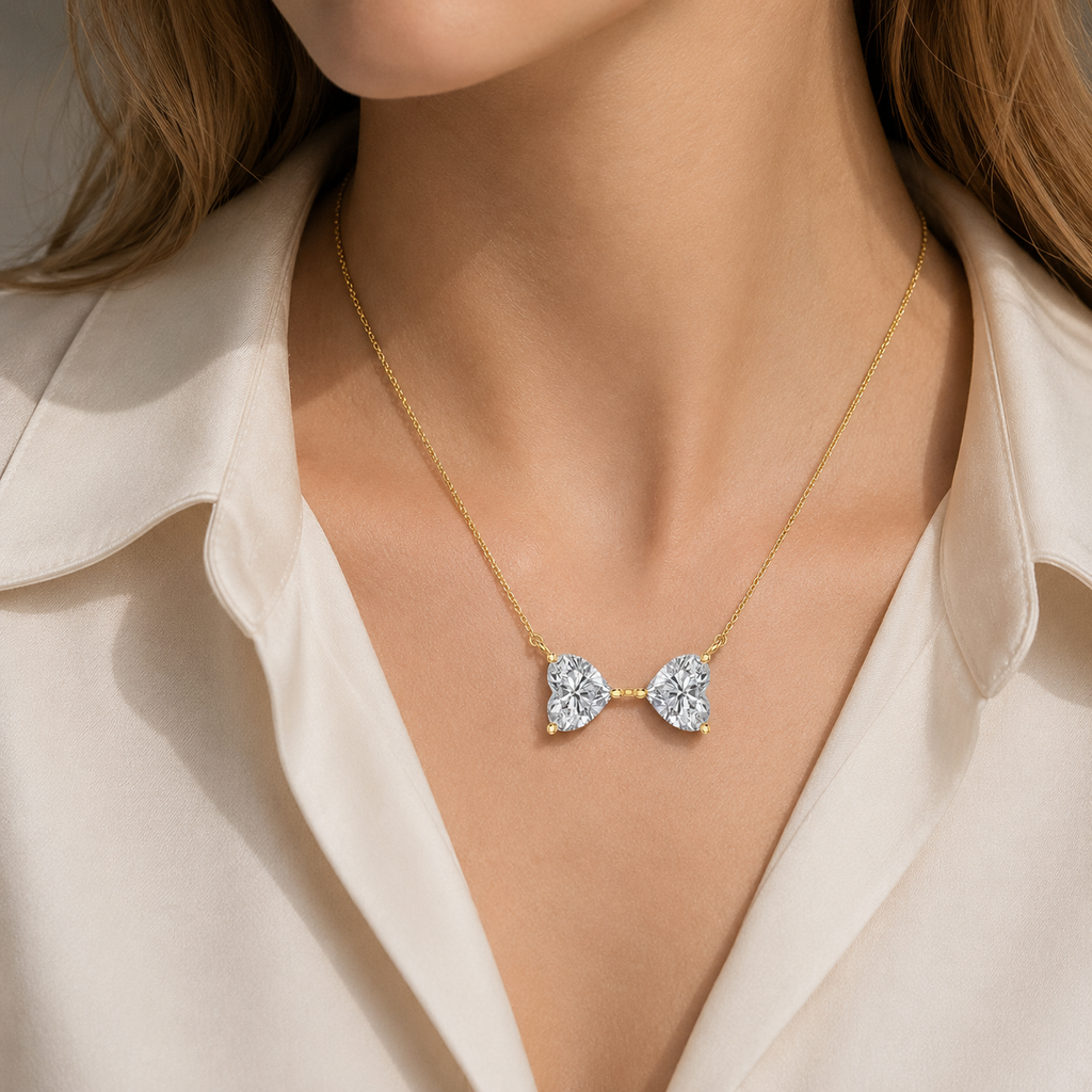 Heart Cut Lab Grown Diamond Two Stone Pendant