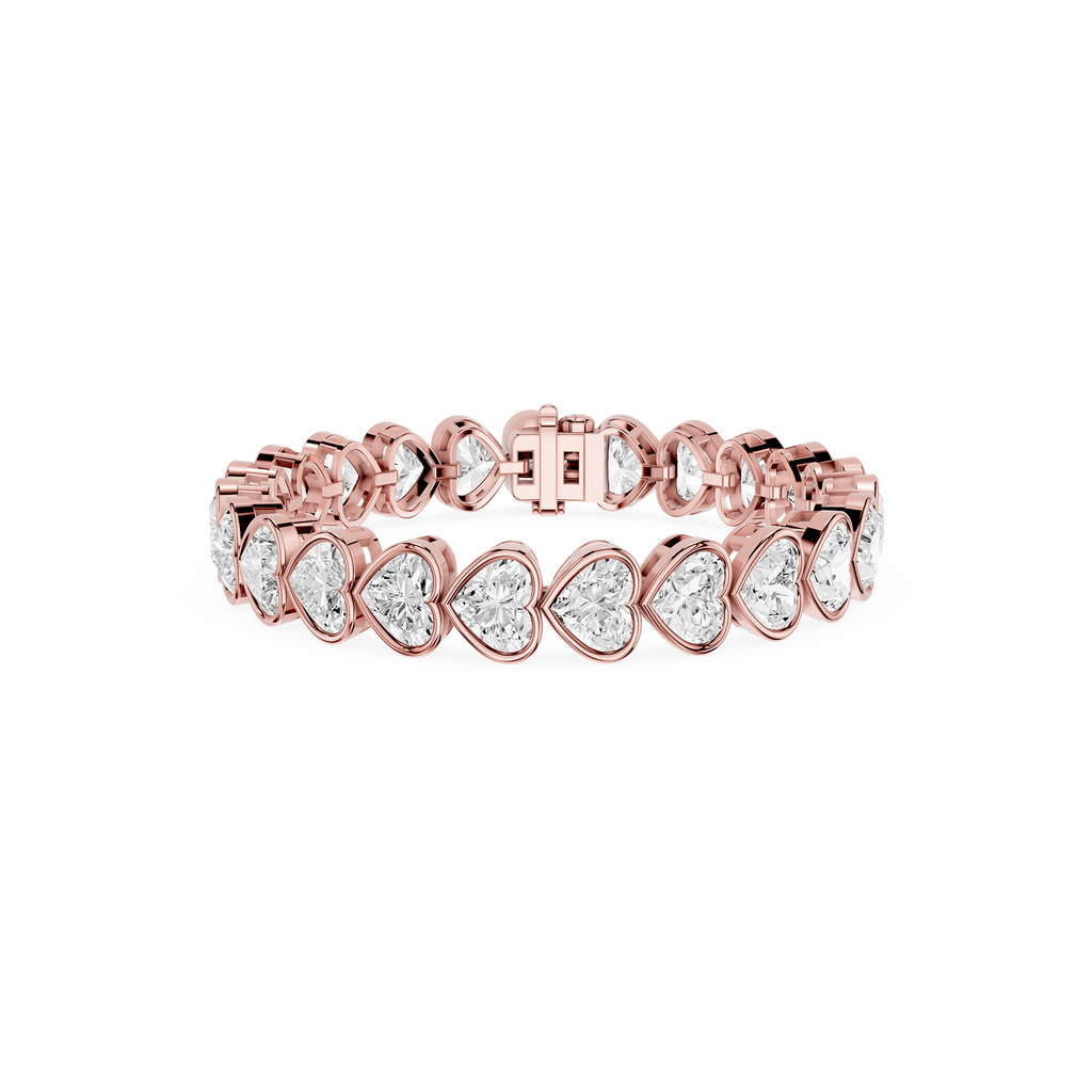Heart Shape Lab Grown Diamond Tennis Bracelet in Rose Gold Front View