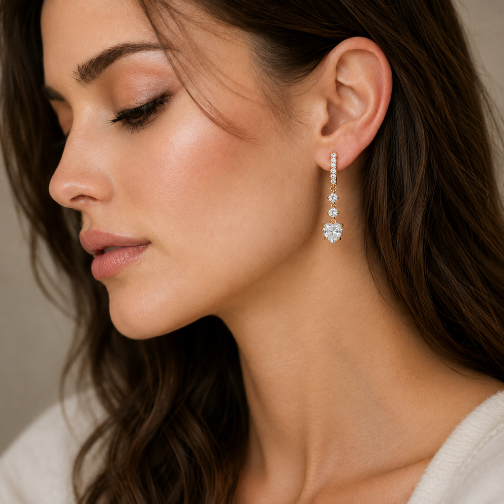 Heart Cut Lab Grown Diamond Cascade Drop Earrings