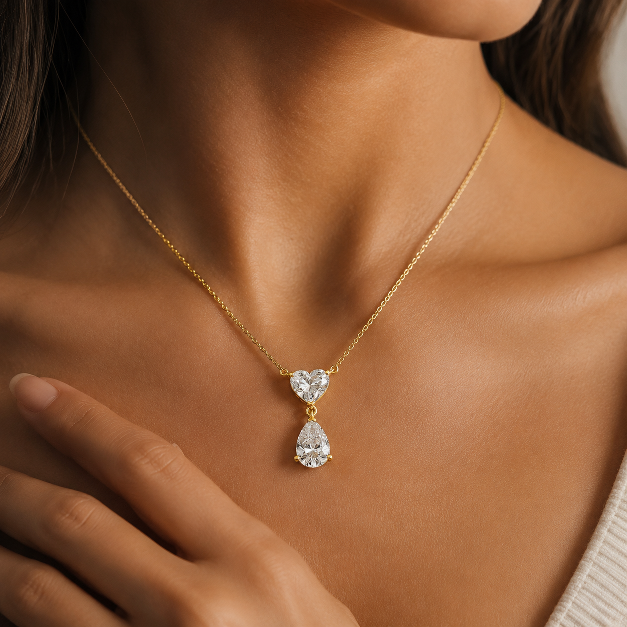 Heart & Pear Diamond Drop Pendant