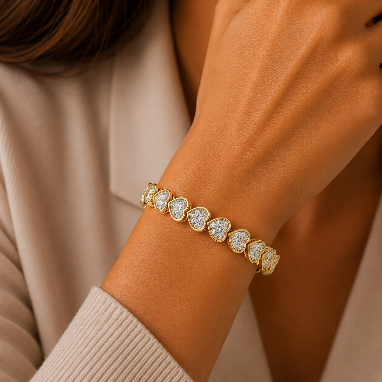 Lab Grown Heart Shape Diamond Tennis Bracelet