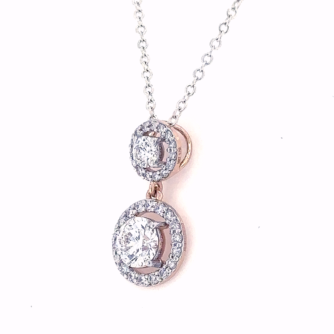Lab Grown Round Cut Diamond Halo Drop Pendant