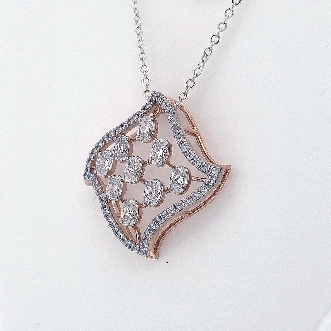 Oval Cut Lab Grown Diamond Halo geometric pendant necklace
