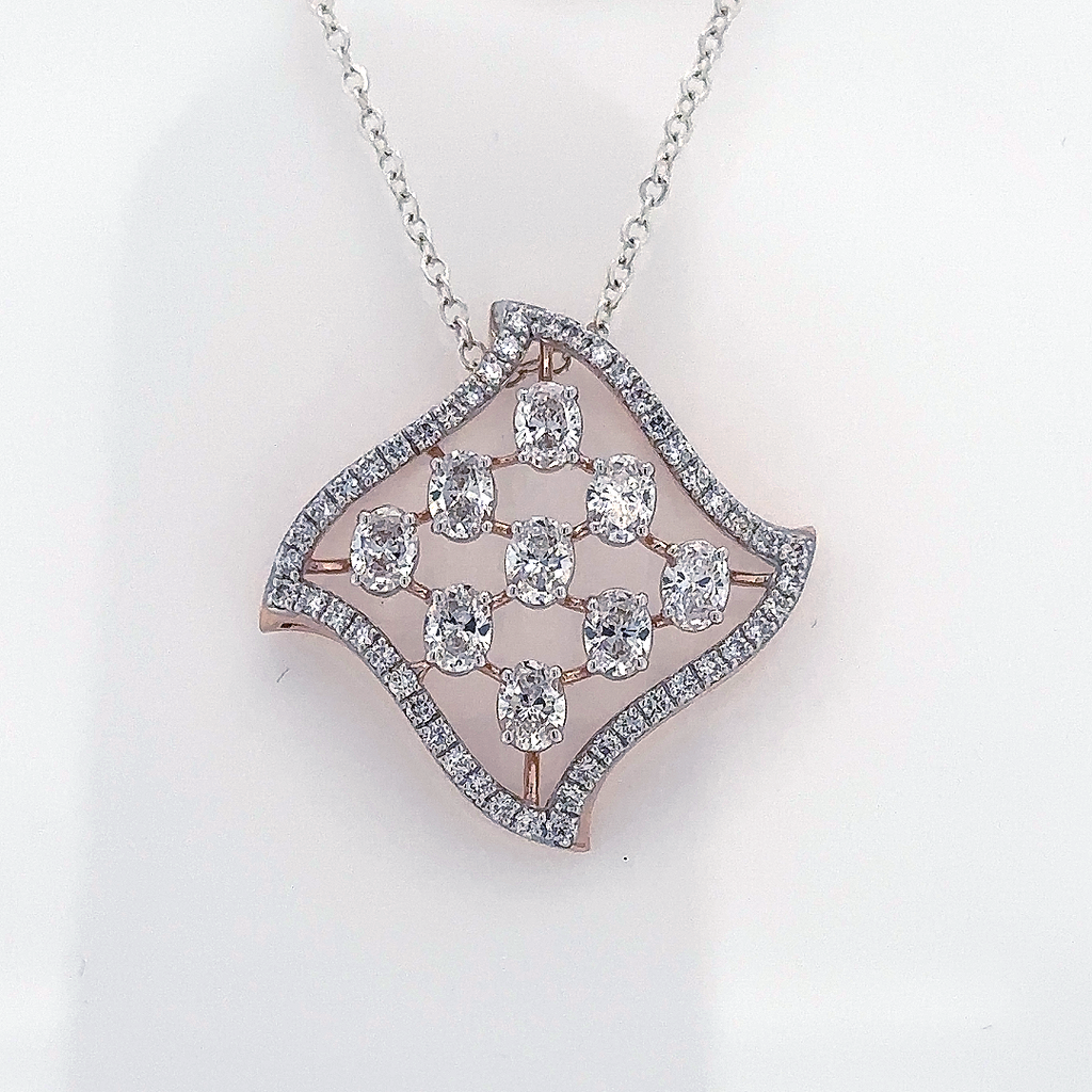 Oval Cut Lab Grown Diamond Halo geometric pendant necklace