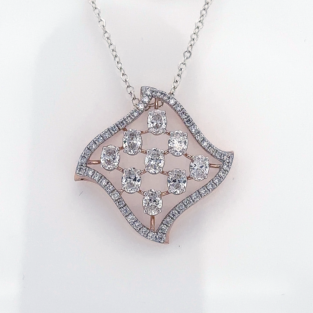 Oval Cut Lab Grown Diamond Halo geometric pendant necklace