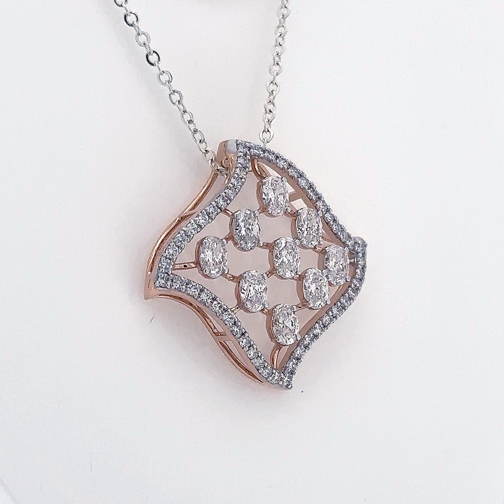 Oval Cut Lab Grown Diamond Halo geometric pendant necklace