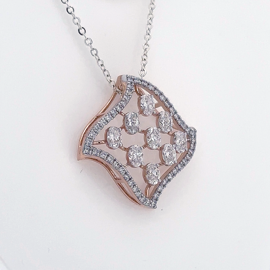 Oval Cut Lab Grown Diamond Halo geometric pendant necklace