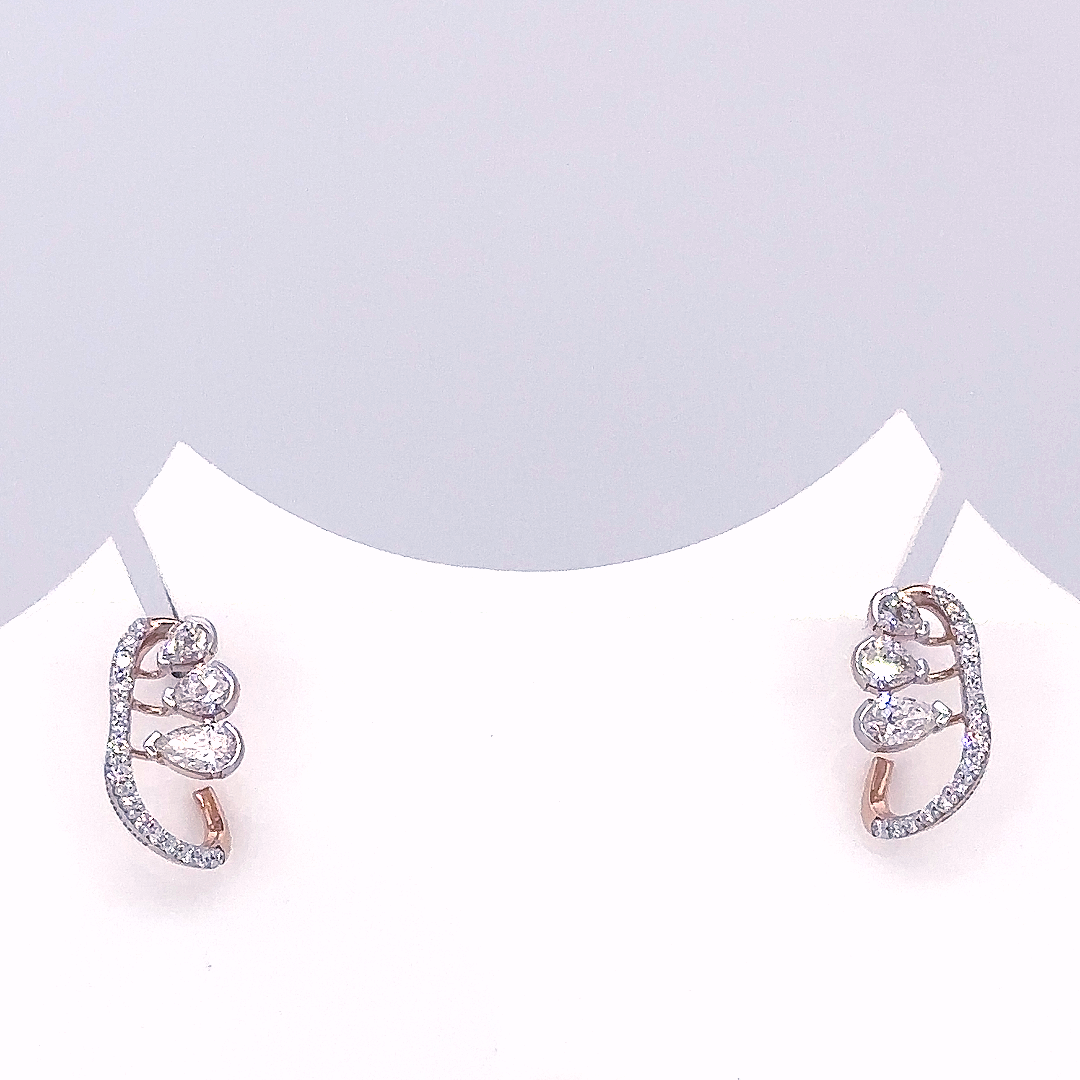 Teardrop Lab Grown 3 Stone Diamond Climber Stud Earrings